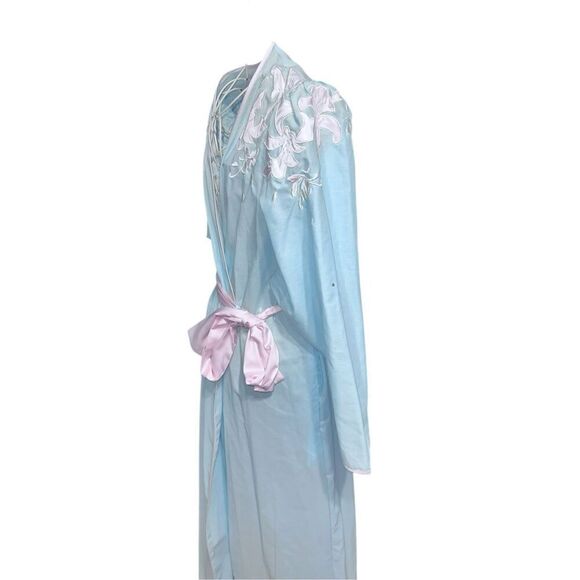 RARE Vintage Natori Neiman Marcus Blue/pink Floral EMBROIDERED Robe. Long sleeve - Picture 7 of 16